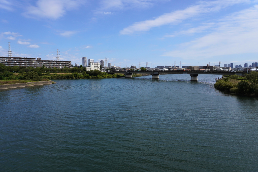 大曲広場 鷹野人道橋から下流を眺める 鷹野大橋
